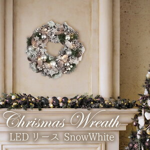 クリスマス早割 クリスマスリース LED リース スノー ホワイト white LEDライト 玄関 直径約30mm 飾り ギフト プレゼント おしゃれ かわいい 大きい オブジェ インテリア オーナメント 雑貨 電飾 自然素材 光る イルミネーション 電池式 東洋石創