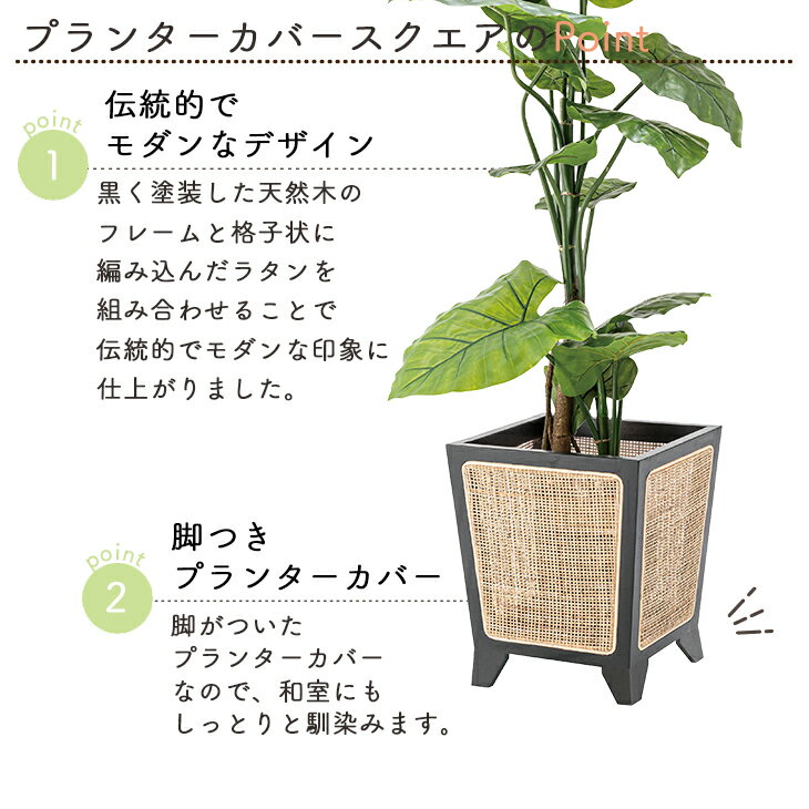 プランターカバー スクエア カバーのみ 8号用 鉢カバー 鉢植えカバー 観葉植物 鑑賞用 おしゃれ かわいい シンプル アジアンテイスト 天然木 ミンディ ラッカー塗装 ラタン モダン 脚付き 室内 屋内 玄関 リビング 東谷 GUY-924 3