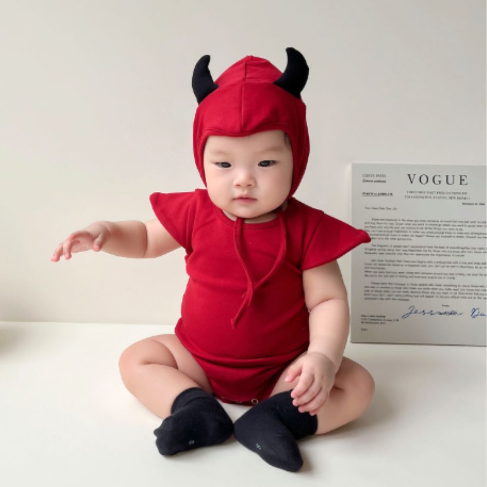 ロンパース 帽子 ベビー 赤ちゃん デビル ハロウィン コスチューム コスプレ ブラック レッド 男の子 女の子 73 80