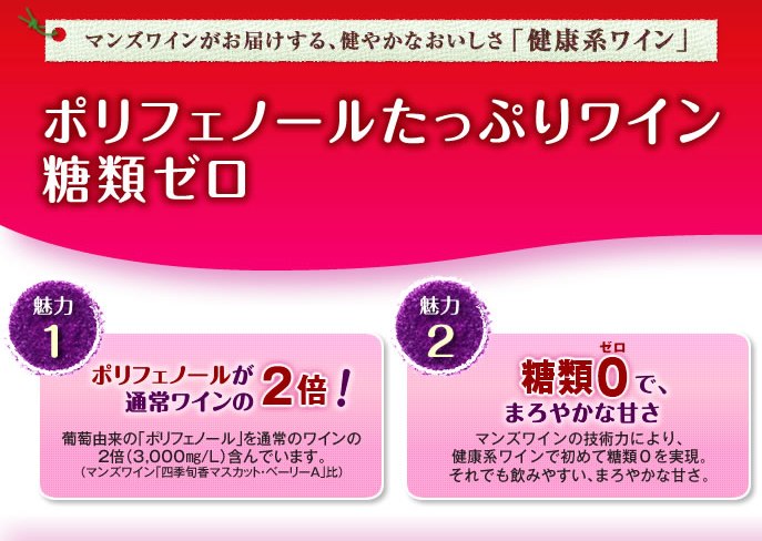 【本州のみ1ケース送料無料】マンズワイン　ポリフェノールたっぷりワイン　糖類ゼロ　1.5Lペットボトル　6本入り1ケース1500ml　キッコーマン北海道・四国・九州行きは追加送料220円かかります。