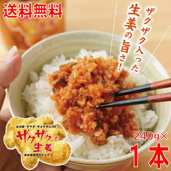 【本州 1本 送料無料】ザクザクで生姜 240g×1本 瓶入り北海道・四国・九州行きは追加送料220円かかります。マルシンフーズ