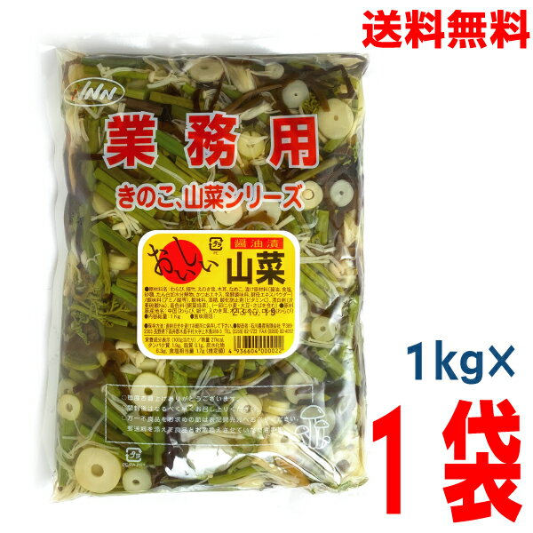 【メール便送料無料】業務用 おいしい山菜　醤油漬け　1kg味付き山菜ミックス　きのこ　山菜シリーズ　ISK