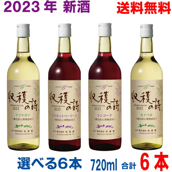 【2023年新酒】【選べる6本 本州送料無料】五一無添加新酒ワイン　2023年　収穫の詩　720ml×6本　五一わいん　林農園北海道・四国・九州行きは追加送料220円かかります。