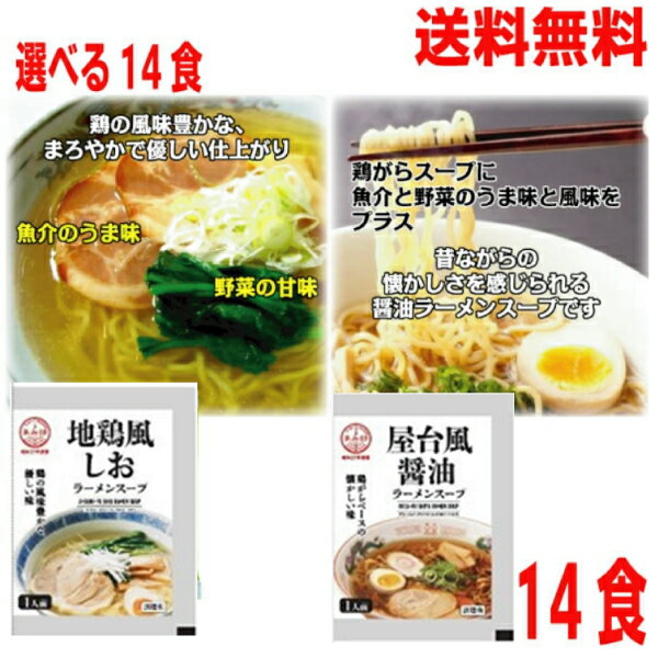 【選べる14袋 メール便送料無料】便利な小袋 地鶏風塩ラーメンスープ 41g 屋台風醤油ラーメンスープ 34g 2袋ずつ選んで合計14袋 ラーメンスープの素 調味料 おうちごはん 中華 ソロキャンプあみ印 ISK