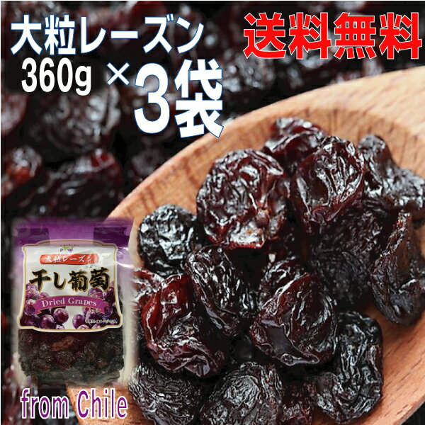 【3袋 本州送料無料】大粒レーズン 360g×3袋 合計1080g 干し葡萄 Dried Grapes チャック付きの袋が便利 原料はチリ産北海道・四国・九州行...