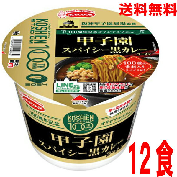 【2024.7月下旬発売 予約商品】【本州送料無料】 阪神甲子園球場監修　甲子園スパイシー黒カレーラーメン　12食入り 北海道・四国・九州行きは追加送料220円エースコックのサムネイル