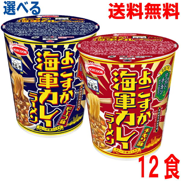 【選べる1ケース 本州送料無料】 魚藍亭監修　よこすか海軍カレーラーメン ビーフ味　よこすか海軍カレーラーメン チキン味　12食入り（1ケース）　エースコック北海道・四国・九州行きは追加送料220円かかります。のサムネイル