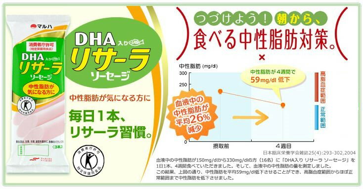 【メール便お試し4パック送料無料】マルハニチロ　DHA入り リサーラ ソーセージ　50g×3本入り×4袋合計12本　中性脂肪が気になる方に 2