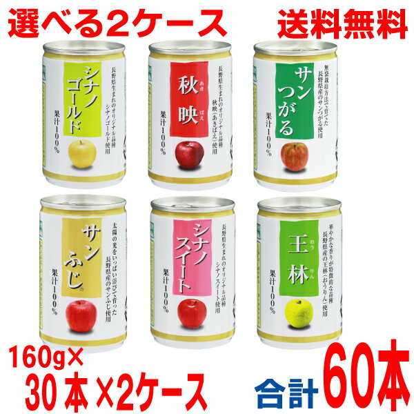 【選べる2ケース　60本】【本州送料無料】長野興農　信州りんごジュース　ストレート果汁　160g×30缶入り×2ケース合計60本　リンゴジュース　北海道・四国・九州行きは追加送料220円かかります。のサムネイル