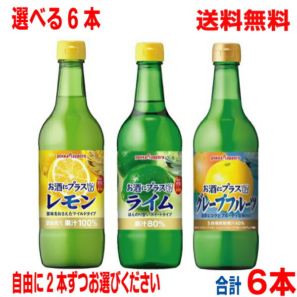 【選べる3種6本】【本州送料無料】お酒にプラス レモン　ライム　グレープフルーツ　　540ml瓶入り　合計6本ポッカサッポロ【北海道・..