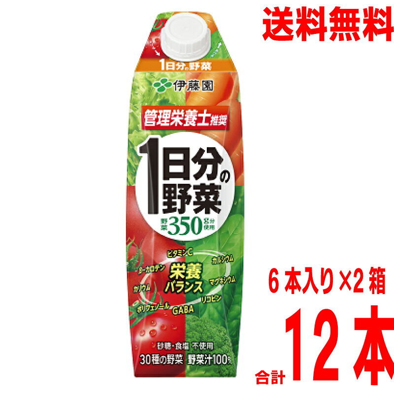 Rakuten - 【本州送料無料】伊藤園 1日分の野菜 紙パック 1000ml ×6本×2ケース　合計12本　屋根型キャップ付容器　北海道・四国・九州行きは追加送料220円。