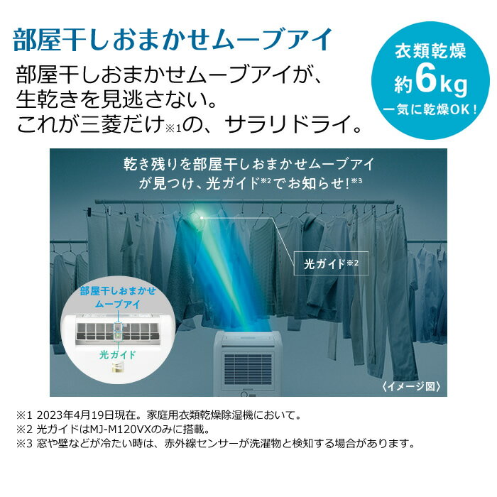 【返品OK!条件付】三菱電機 衣類乾燥除湿機 部屋干しおまかせムーブアイ搭載タイプ サラリ コンプレッサー式 MJ-M120VX-W ホワイト 三菱 除湿機 除湿器 衣類乾燥除湿機 衣類乾燥機 コンプレッサー式除湿機 おすすめ 部屋干し【KK9N0D18P】 2