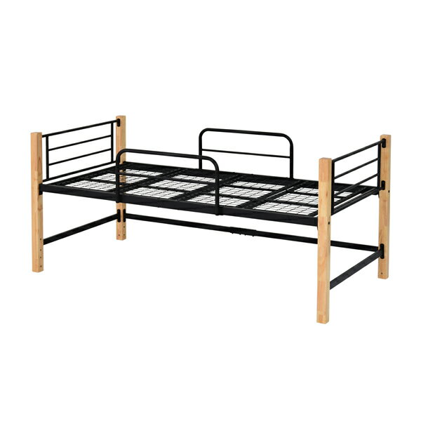 【返品OK!条件付】JKプラン パイプベッド シングル ハイタイプ ベッド下収納 IRI-1041-BKNA ブラック×ナチュラル【KK9N0D18P】【160サイズ】