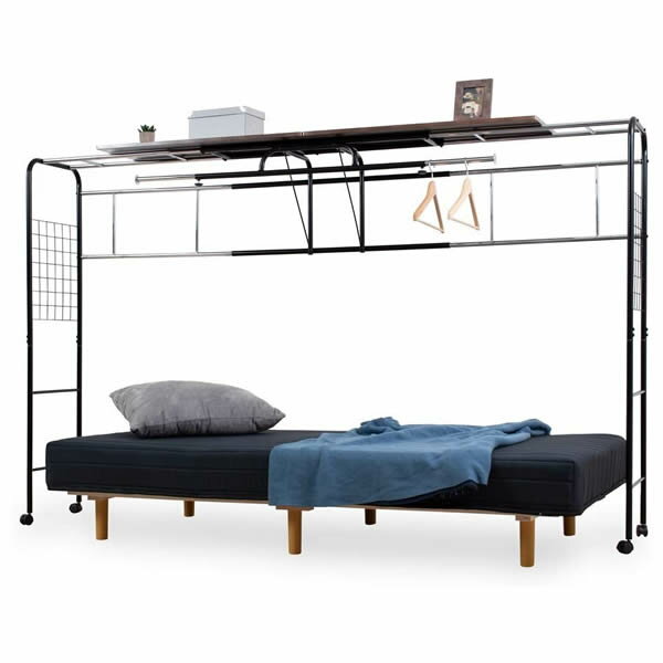 【返品OK!条件付】JKプラン ベッド用 ハンガー ラック キャスター付き UNI-0001-BKBR ブラック×ブラウ..