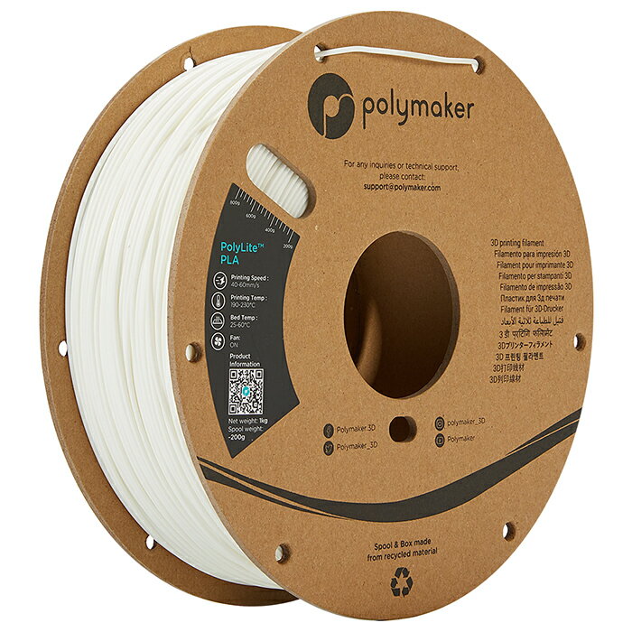 【返品OK!条件付】Polymaker PolyLite PLA フィラメント (1.75mm, 1kg) White ホワイト 3Dプリンター用 PA02002 ポリ…