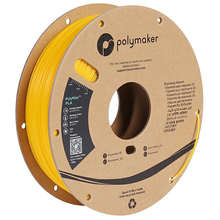 【返品OK!条件付】Polymaker PolyMax PLA フィラメント (1.75mm, 0.75kg) Yellow イエロー 3Dプリンター用 PA06007 …