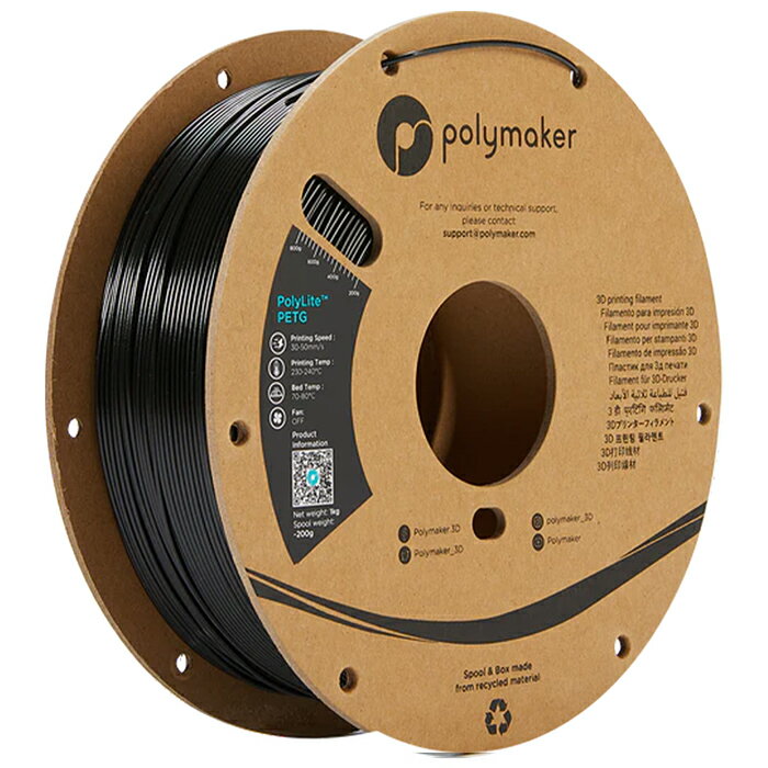 【返品OK!条件付】Polymaker PolyLite PETG フィラメント (1.75mm, 1kg) Black ブラック 3Dプリンター用 PB01001 ポリメーカー【KK9N0D18P】【100サイズ】