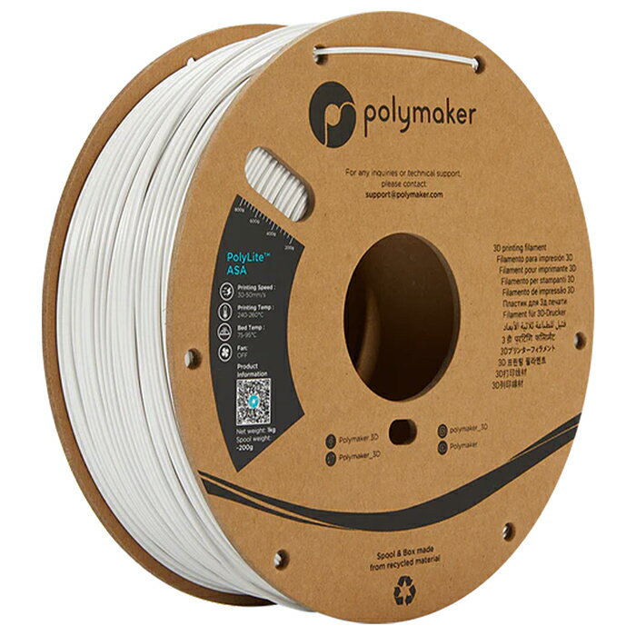 【返品OK!条件付】Polymaker PolyLite ASA フィラメント (1.75mm, 1kg) White ホワイト 3Dプリンター用 PF01002 ポリ…