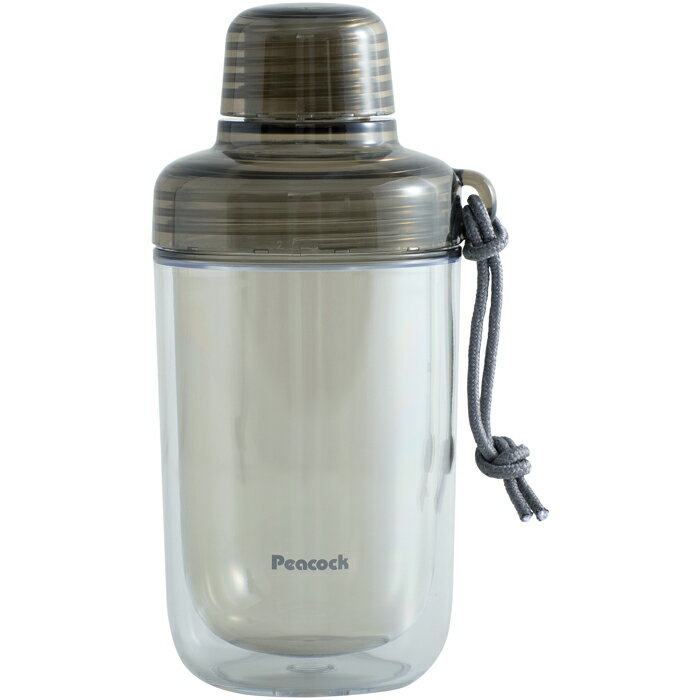 Rakuten - 【返品OK!条件付】ピーコック魔法瓶 0.34L 水筒 クリアボトル キャップタイプ ダブルウォール PPB-35XH スモーク 直飲み 広口 丸洗いOK ストラップ付き【KK9N0D18P】