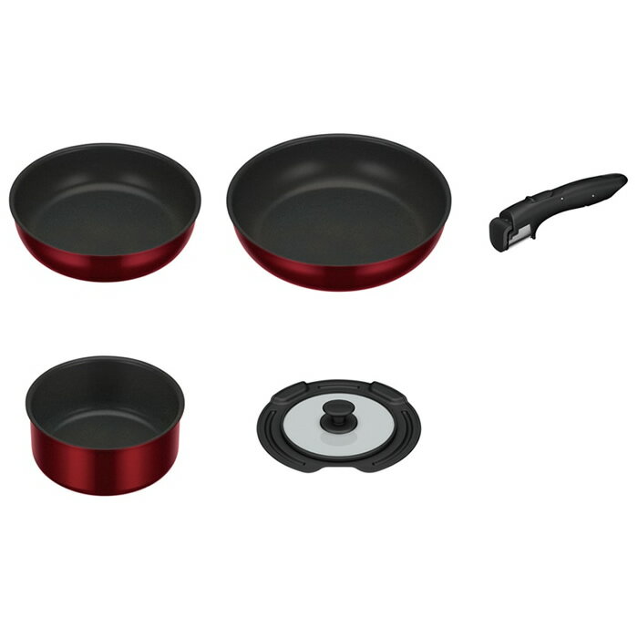 【返品OK!条件付】サーモス 取っ手のとれるフライパン5点セットDA KSD-5A-DR ディープレッド 22cm・26cm 18cm鍋 食洗機対応 IH/ガス火両対応 人気の深型フライパン22cmと26cm、煮込み料理に便利な18cm鍋、鍋専用フタ、取っ手の5点【KK9N0D18P】