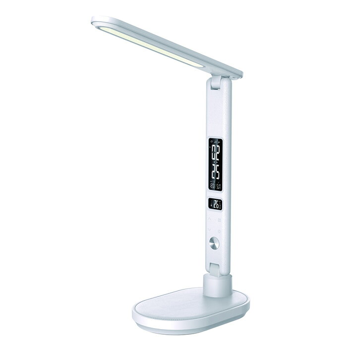 【返品OK!条件付】ゼピール LED スタンドライト デジタル表示付 ZLT-20B-W ホワイト 5段階調光 3段階調色 昼白色 電球色 温白色 アラーム・スヌーズ機能 Type-C出力ポート搭載 温度 時刻 カレンダー デスクライト【KK9N0D18P】