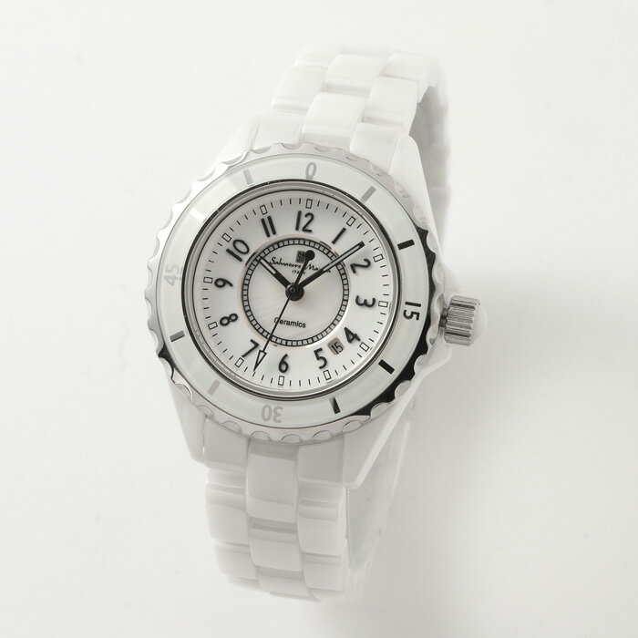 【返品OK!条件付】Salvatore Marra サルバトーレマーラ 腕時計 レディース セラミックウォッチ クォーツムーブメント SM25151-WHA ホワイト アラビアインデックス 3気圧防水 日付表示 回転ベゼル【KK9N0D18P】