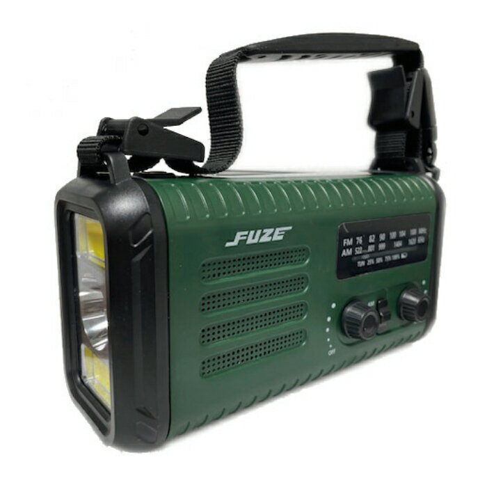 【返品OK!条件付】derctvue FUZE 多機能防災ラジオ AM/ワイドFM放送 20000mAh バッテリー FRB200D3G ダークグリーン 手回し充電 ソーラー充電 USB充電 IPX3 防滴 LEDライト ホイッスル 笛 ファイアースタータ コンパス【KK9N0D18P】
