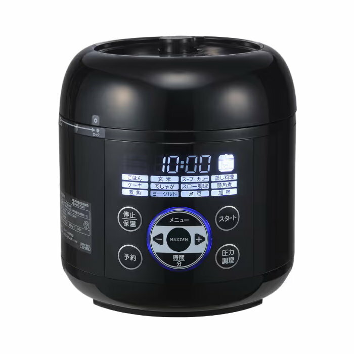 【返品OK!条件付】マクスゼン 電気圧力鍋 2L 炊飯器 3合 MEPC-TX301-BK ブラック 圧力調理 スロー調理 蒸し調理 ヨーグルト ケーキ 時短 コンパクト 大容量 お手入れ簡単 おしゃれ 新生活【KK9N0D18P】