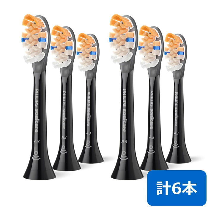 ※代引き支払不可※その他の商品と一緒にご購入の場合、その商品に同梱させて頂く場合がありますので予めご了承ください。※こちらの商品はメール便での配送になります※●商品は郵便受けに投函させていただきます。●ポストにお荷物が入らない場合、郵便局へ持ち帰りとなります。その場合、不在票が投函されますのでお客様ご自身で再配達の手配をして頂くか、郵便局へ受取に行って頂く必要があります。●ご購入商品数に応じて、店舗側の判断にて通常の宅配便での配送になる場合がございます。●お支払方法の「代金引換」はご利用いただけません。●原則的に到着日時のご指定はお受けいたしかねます。●商品のお届けまでの目安は、ご注文から3日〜7日ほど頂いております。&nbsp;以上の注意事項をご了承の上ご利用頂きます様、何卒よろしくお願い致します。ソニッケアー史上最高のブラシヘッド※1プレミアムオールインワンブラシヘッドは、歯垢除去・ステイン除去・歯ぐきケアすべてを叶えるブラシヘッドです。歯垢除去力は手磨きの最大20倍※2 、2日間で最大2倍のステインを除去※3 し、2週間で歯ぐきを健康に導きます※4 。※1 歯垢除去力等主要機能の総合力を弊社他製品と比較※2 手磨きと比べ／クリーンモード使用時／フィリップス調べ※3 プラスチック板に人工ステインを塗り、プレミアムオールインワンブラシヘッドと手磨きブラシでのブラッシングによる比較／クリーンモードで市販の歯磨き粉を使用／実際の口内での効果は異なる場合があります／フィリップス調べ※4 手磨きと比べ／クリーンモード使用時／フィリップス調べ■毛の硬さ：やわらかめ■交換時期をお知らせ：青色のブラシ毛が白くなったとき■ブラシヘッドの素材：ソフトで柔軟なゴム製ヘッド■サイズ：レギュラー■ブラシヘッド認識機能対応：有■ブラシヘッド装着方式：はめ込み式■使用できないモデル：Philips One■対応歯ブラシ：フィリップス ソニッケアー■ブラシヘッド：A3 オールインワン■交換：約3ヶ月ごと、もしくは、青色のブラシ毛が白くなったときに交換してください。■テスト済み：最適な使用のために■最適な使用のために：製造■製造：オーストリア■オーストリア：効果■効果：オールインワン、歯垢の除去、歯ぐきの健康、ステイン除去／ホワイトニング商品の特長・仕様に関する詳細はメーカーホームページでもご覧頂けます。【2セット】フィリップス ソニッケアー専用 替えブラシ オールインワン ブラシヘッド HX9093/91 3本組×2セット(計6本) HX9093-91-2SET ブラック やわらかめ レギュラー【メール便】■送料区分：メール便サイズ