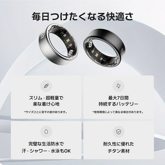 家電と雑貨のemon(えもん)の【返品OK!条件付】b.ring ブリング 正規販売店 AIスマートリング 11サイズ チタニウム G1S サイズ計測キット付き BS116TNBKRNG2-SET ブラック IP68防水 AI機能 心拍数 睡眠 血中酸素 運動記録 ストレス 歩数 アプリ連携 指輪型【KK9N0D18P】｜アングル2