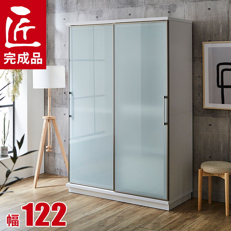 ★10%OFF★ 食器棚 大川家具 引き戸 レンジ台 122 キッチンボード ホワイト 両ガラス扉 収納自慢の大型家電ボード カップボード カータレット 幅122cm 完成品 日本製