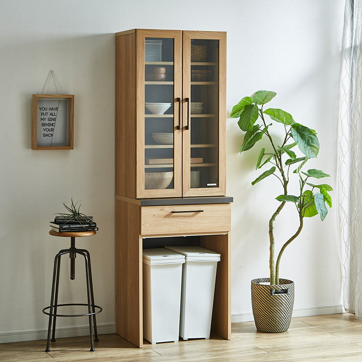 乐天商城 - ★10%OFF★ 食器棚 完成品 大川家具 キッチンボード カップボード キッチン収納 ダイニングボード ダイニング シンプル おしゃれ ハイタイプ ダストボックス ゴミ箱 ごみ箱 ダストペール スターク 60DB 輸入品