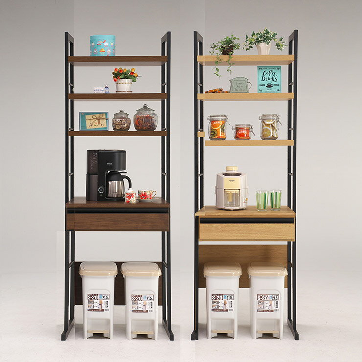 Rakuten - ★11%OFF★ 食器棚 完成品 大川家具 キッチンボード カップボード キッチン収納 ダイニングボード ダイニング シンプル おしゃれ ハイタイプ 高さ調整可能 幅60 ダストボックス ゴミ箱 収納 スパイス 60ダスト 輸入品
