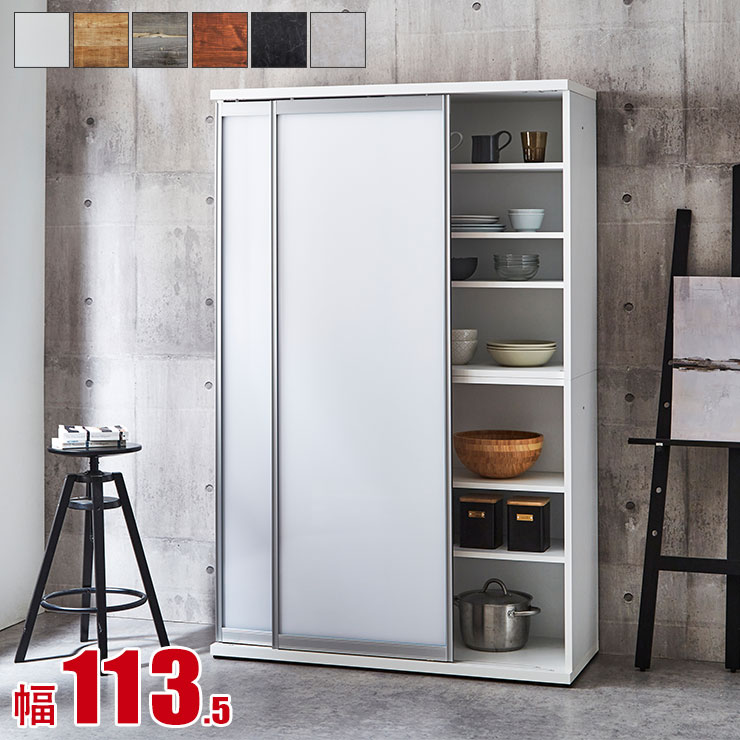 ★ P3倍7/13〜7/15日限定★ 食器棚 引き戸 完成品 大川家具 おしゃれ ガラス スライド シンプル 大容量 収納 ラック ガラス扉 ガラス戸 キッチンボード ダイニングボード キッチン 棚 白 ホワイト 2人暮らし 幅113.5 高さ177.3 ポエム3 日本製 大川市のサムネイル