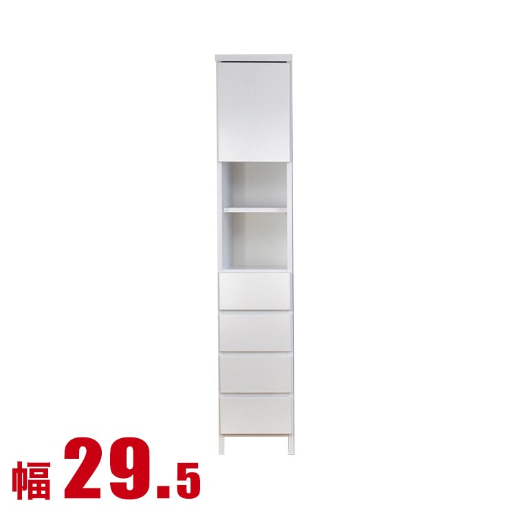 乐天商城 - すきま収納 大川家具 わずかなすき間を有効活用 サニタリー収納 レノア 幅29.5 奥行30 高さ180.5 ホワイトすき間収納 サイドキャビネット 完成品 日本製 スリム