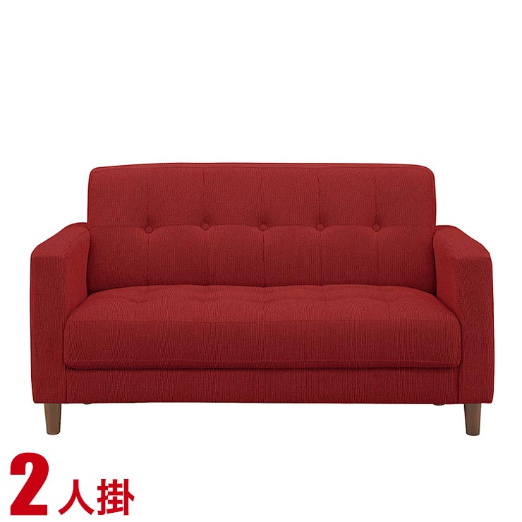 乐天商城 - ★12%OFF★ 二人掛け ソファ シンプル 北欧風ミシェル レッド ファブリック 無地 単色 北欧 ナチュラル 赤 ソファ ソファー リビングソファ カフェ 2P 2人 ふたり 布 完成品 輸入品