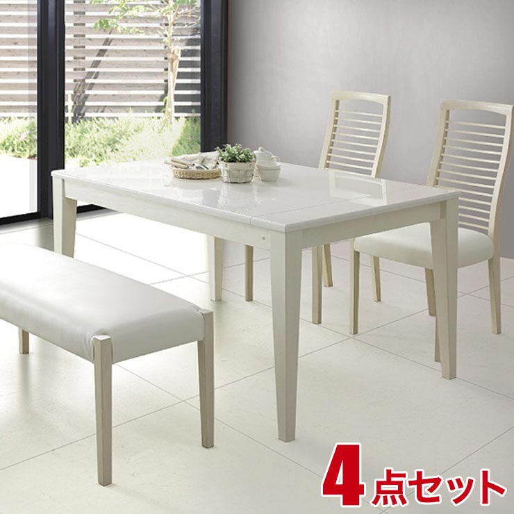 乐天商城 - ★10%OFF★ ダイニングテーブルセット おしゃれ 4人掛け ジャイロ ダイニング 4点セット 幅130cm 伸長テーブル チェア2脚 110ベンチ1脚 北欧 輸入品
