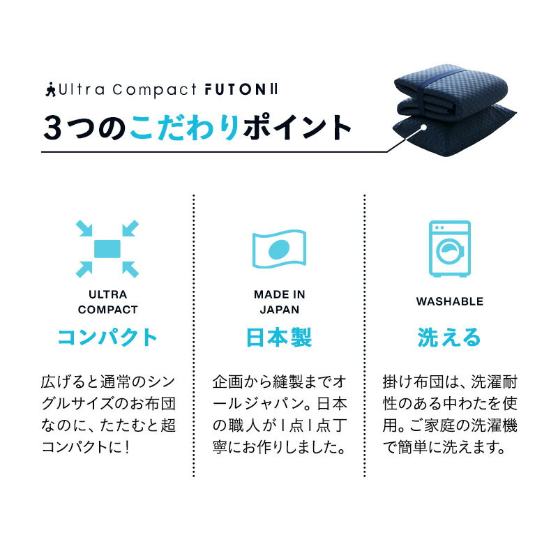 【2010円OFF】布団セット コンパクト シングル 日本製 軽量 布団四点セット 掛け布団 敷き布団 枕 掛け敷きセット 寝具セット 収納ケース 布団 洗える 軽い 固わた 来客用 アウトドア 小さい 省スペース 防災グッズ 収納 【送料無料】 エムール