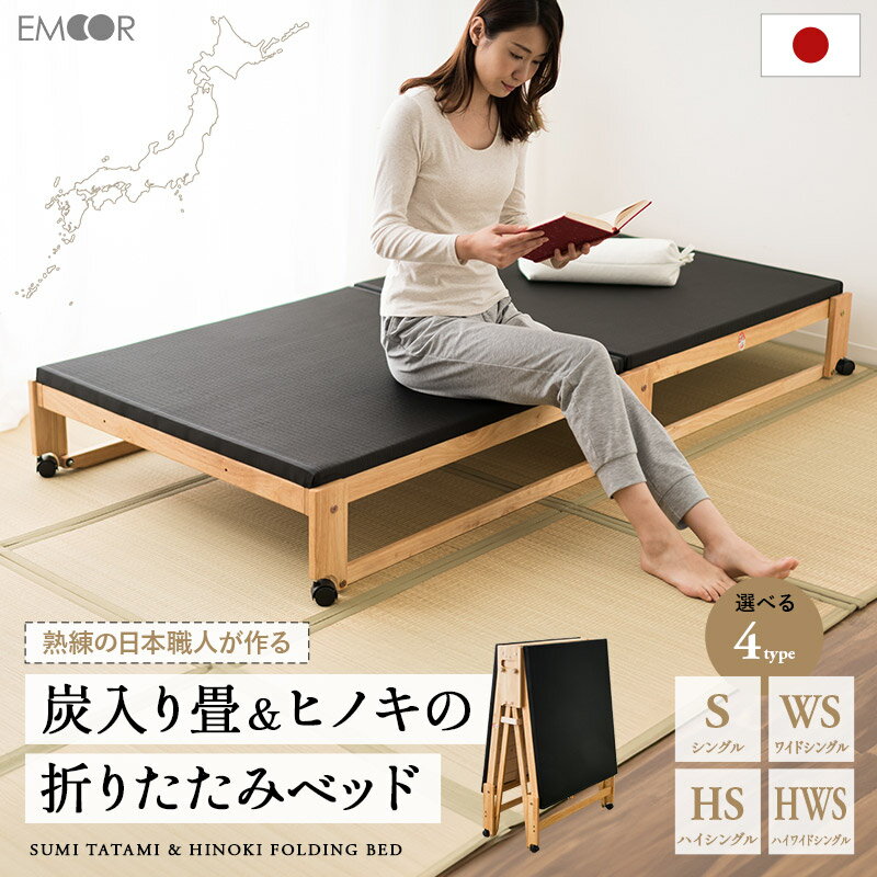 【本日19時～5H全品P5倍】炭入り 折りたたみベッド シングル 折り畳みベット 折畳みベッド 防ダニ 防カビ 除湿 防臭 防水 日本製【送料無料】 エムール