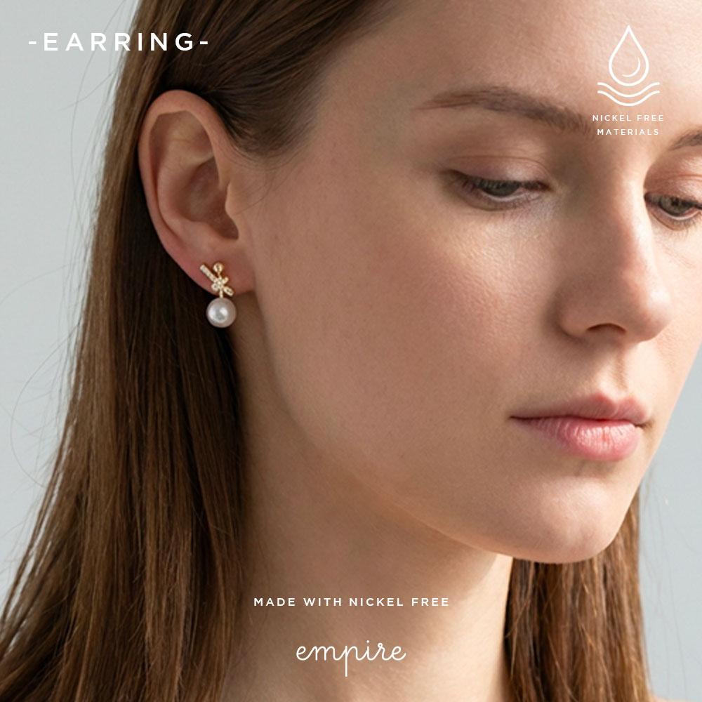 【3/11 1時59分までお得なクーポン配布中】痛くない イヤリング パール リボン 高見え レディース 可愛い 大人 ゴールド empire