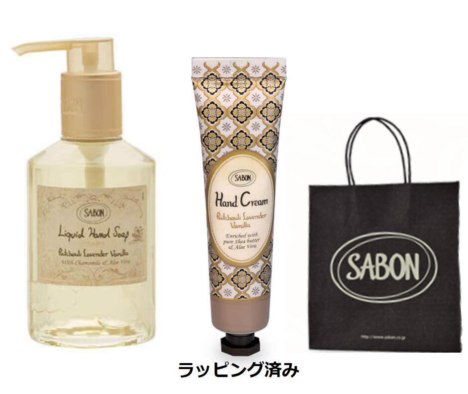 SABON メンズハンドクリーム 【ギフト】SABON　サボン ハンドソープ+ハンドクリーム　セット　パチュリ・ラベンダー・バニラ　200ml ボトル+30gチューブ　ラッピング済み　リボン　【ショッパー付き】