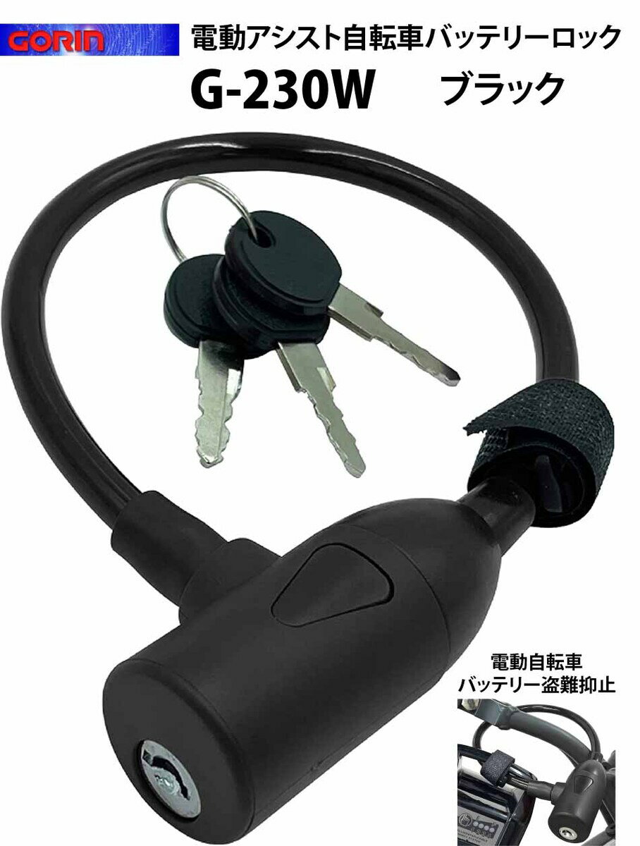 GORIN ゴリン 電動自転車 電動アシスト 自転車 バッテリー 盗難防止 盗難抑止 電動バッテリー 補助ロック G-230W バッテリーガードロック バッテリーロック ブラック