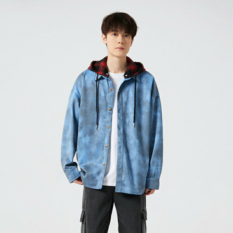 メンズ アウター 長袖 春秋 フード付きシャツジャケット 花柄 カジュアルジャケット 韓国風 ゆったり おしゃれ 羽織り ストリート系 ブルゾン コート 大きいサイズ 体型カバー トレンド ファッション デイリーウェア 男性用 秋服 春服