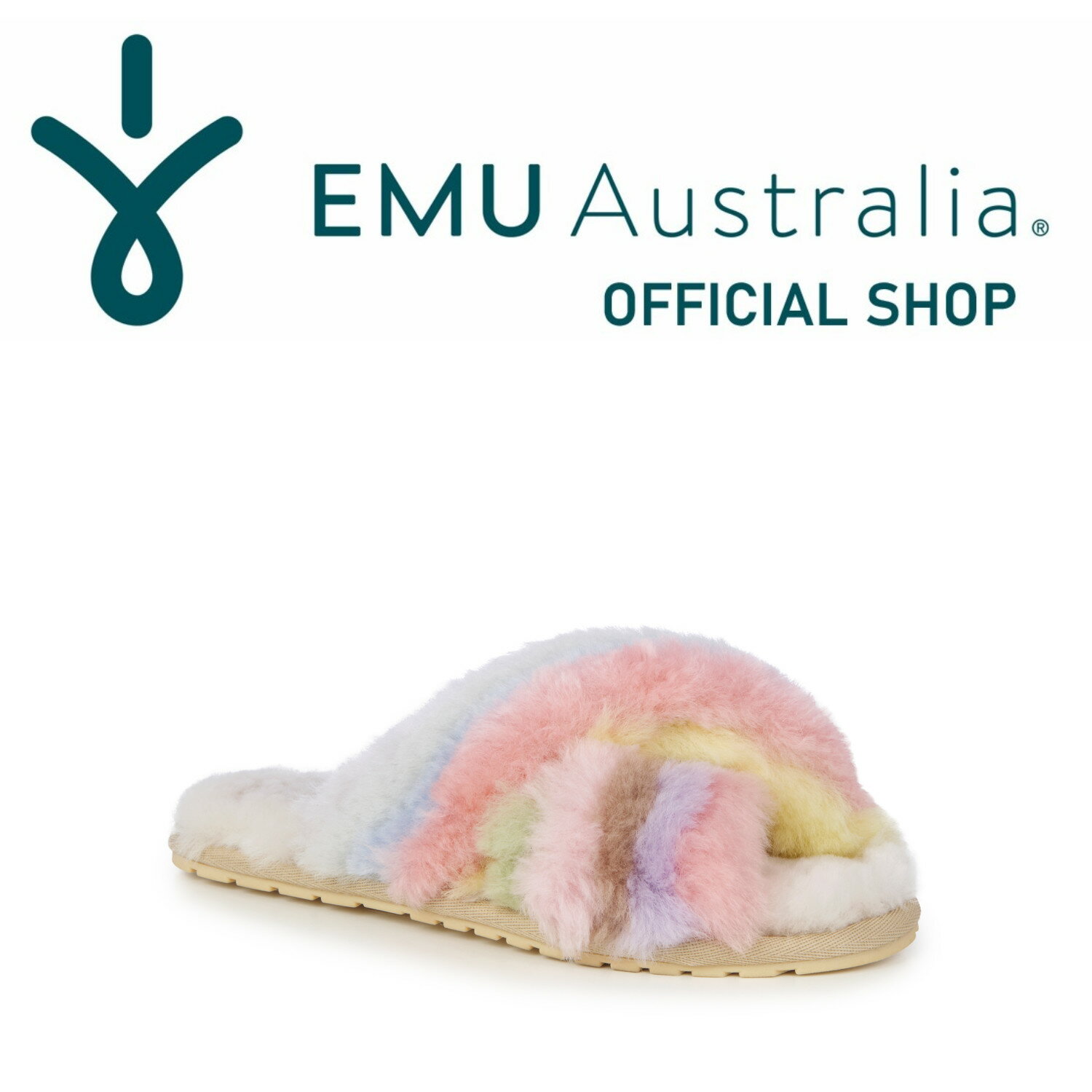 【公式】EMU Australia エミュ Mayberry Rainbow シープスキン ムートン ファー サンダル スリッパ ルームシューズ 天然 ウール フラット レディース 春夏 秋冬 公式 正規 通販 送料無料