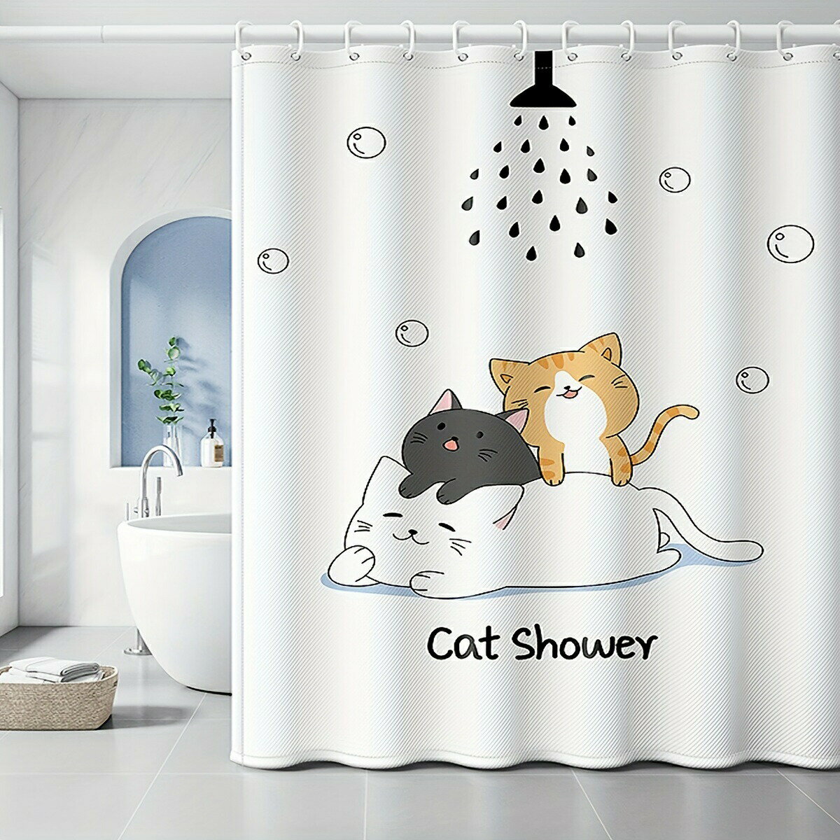 1pc かわいい車のパターンのシャワーカーテン 12 フック付き、防水防カビポリエステルバスカーテン、多..