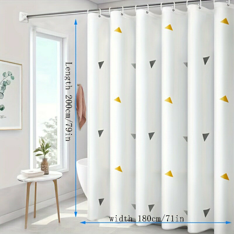 1pc 北欧イエロートライアングル PEVA シャワーカーテン 12 フック付き、防水シャワーカーテン裏地、浴..