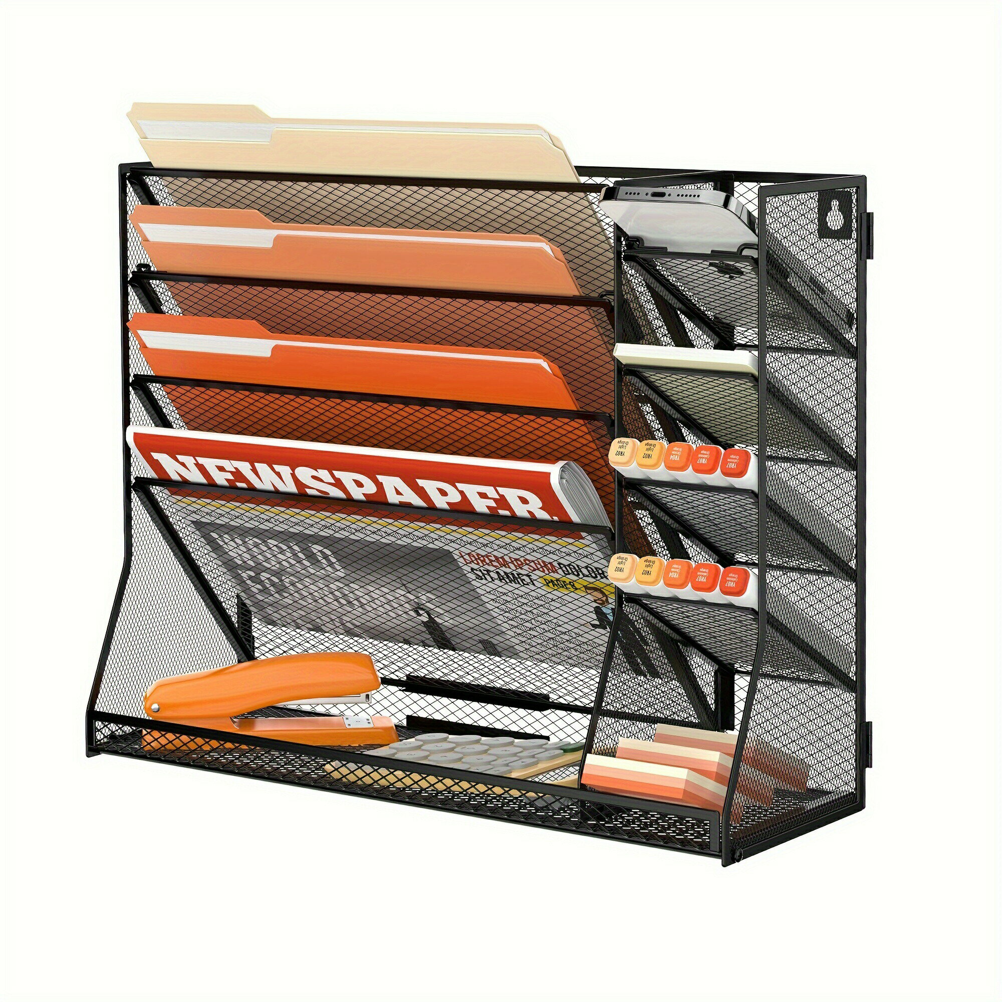 壁掛けファイルオーガナイザー、4つのペンホルダー付き5段デスクオーガナイザー、R字型ボトムトレイ付きオフィス壁掛けオーガナイザー、デスクトップオーガナイザーおよびオフィス用品アクセサリー.