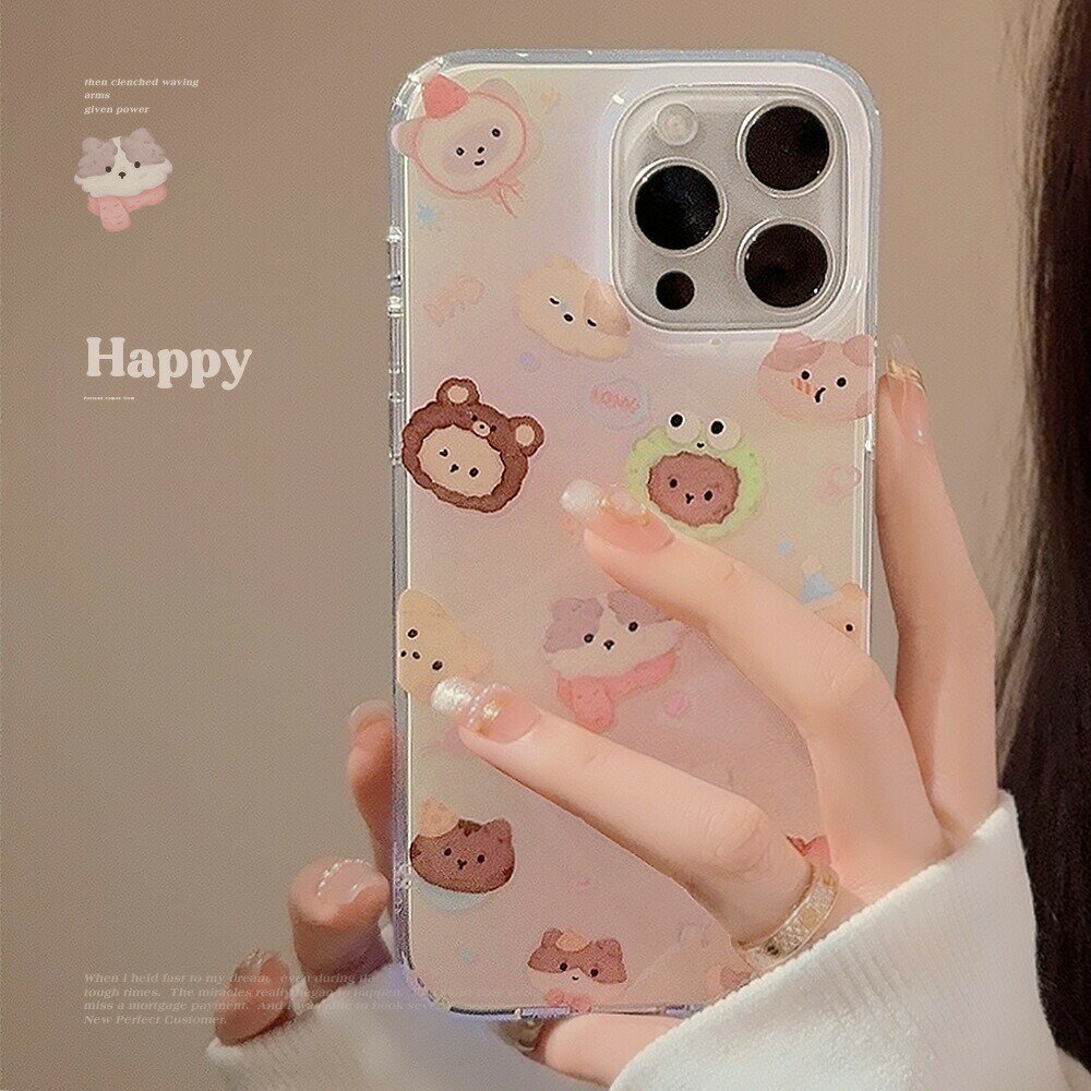 iPhone 15/14/13/12シリーズ用のかわいい動物柄の二重層IMD TPUケース＆カバーバンドル - かわいいデザインの耐久性保護電話アクセサリー