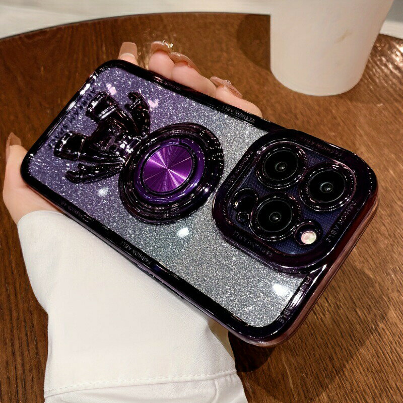 1pc トレンディなフルカバー保護ケース、アストロノートリングブラケット付き、iPhone 13/14/15シリーズ用