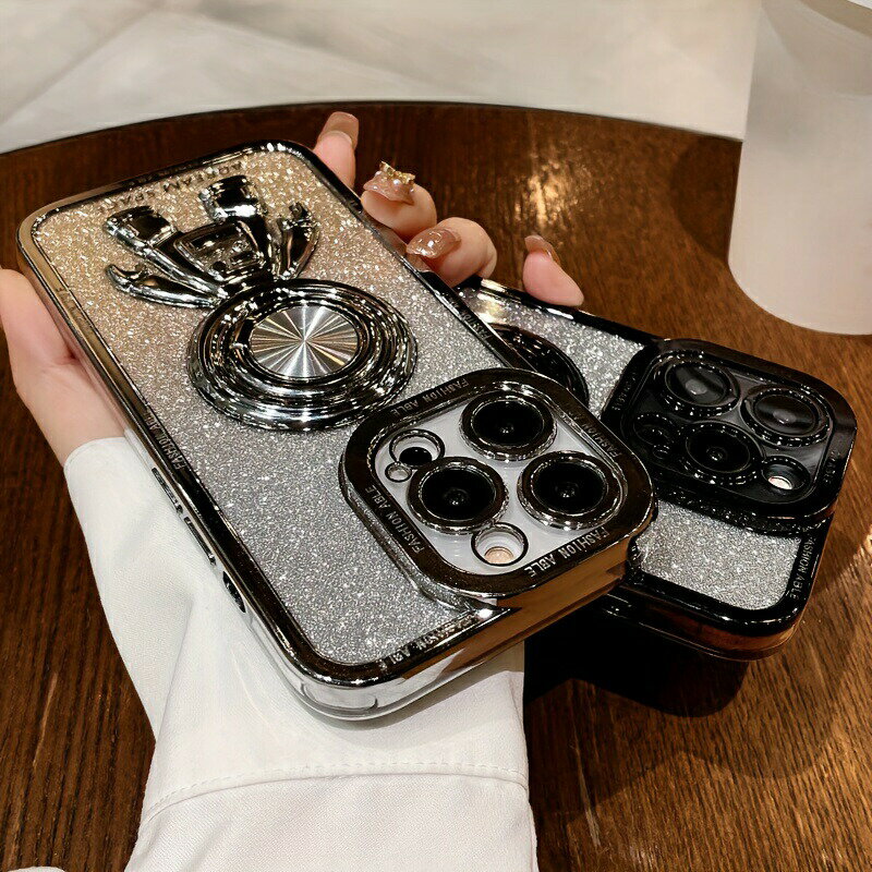 1pc トレンディなフルカバー保護ケース、アストロノートリングブラケット付き、iPhone 13/14/15シリーズ用
